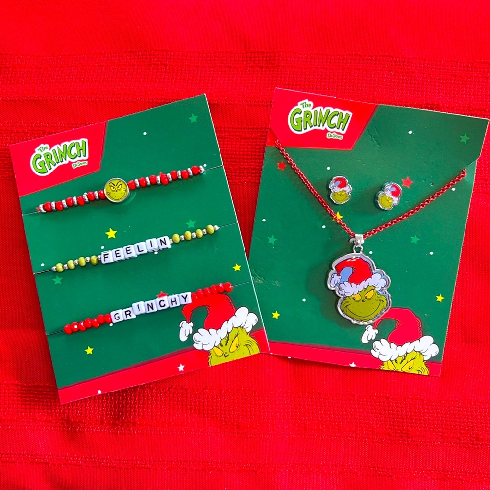 Dr. Seuss The Grinch Necklace/ Earring Set and Bracelet Set